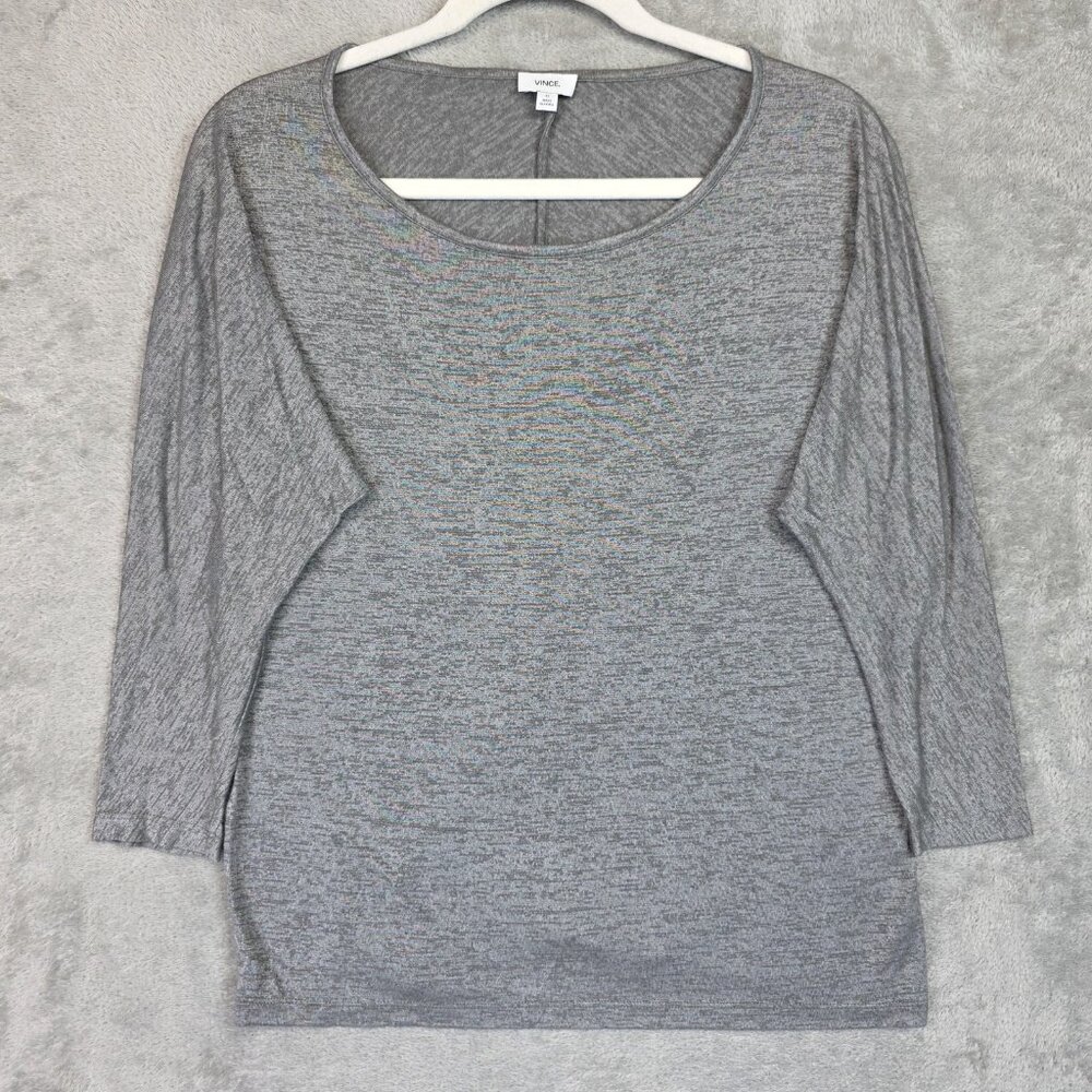 Vince Shirt Womens XS Gray Silver Lightweight Dolman 3/4 Sleeve Scoop Neck Knit